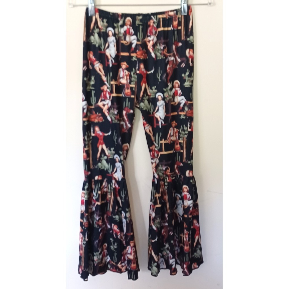 Bell Bottom Pants Girls Sz 14-16T Black Western Pinup Girl Ruffle Flare Cowgirl